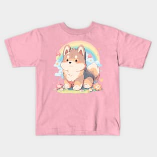 Kawaii - Happy Husky Pup Kids T-Shirt